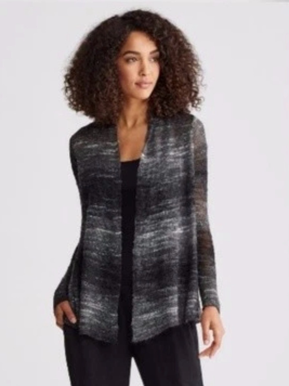 EILEEN FISHER 2-Piece Luxury Set  Silk Tank  & Ombre Mohair Knit Cardigan Small